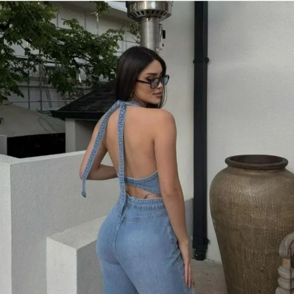 ZARA TRF DENIM HALTER NECK JUMPSUIT - Picture 7 of 9